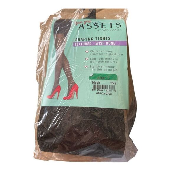 Black Textured Shaping Tights by Assets by Sara Blakey - Picture 1 of 4